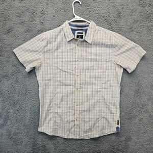 Prana‎ Lukas Shirt Men Size Large Beige Multi Plaid Short Sleeve Button Up